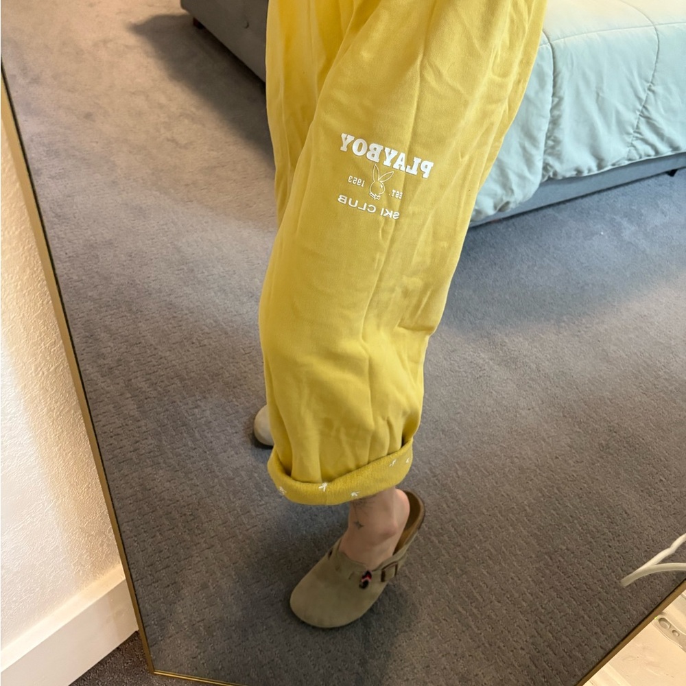 Butter Yellow Playboy Crop Sweatpants- Size Medium